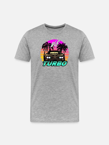 Synthwave Auto Turbo V8 - Männer Premium Bio T-Shirt - Grau meliert