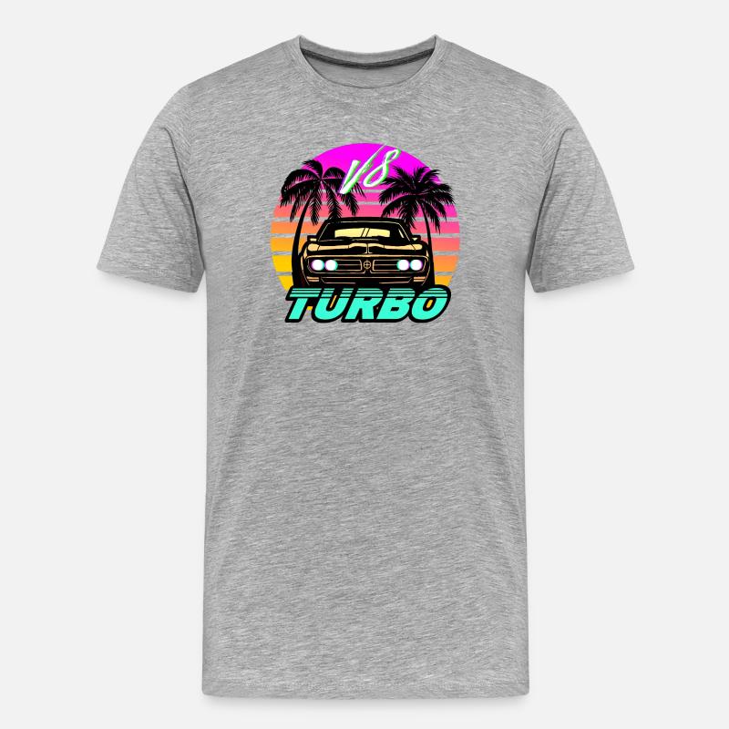 Synthwave Auto Turbo V8 - T-shirt bio Premium Homme - gris chiné