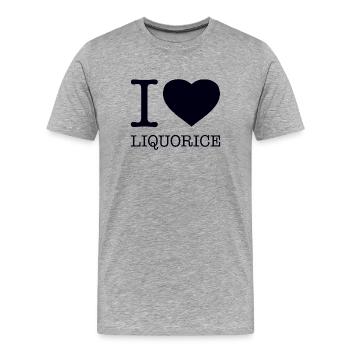 J’AIME LA RÉGLISSE Lakritze - T-shirt bio Premium Homme - gris chiné - Devant - Damien (186cm)