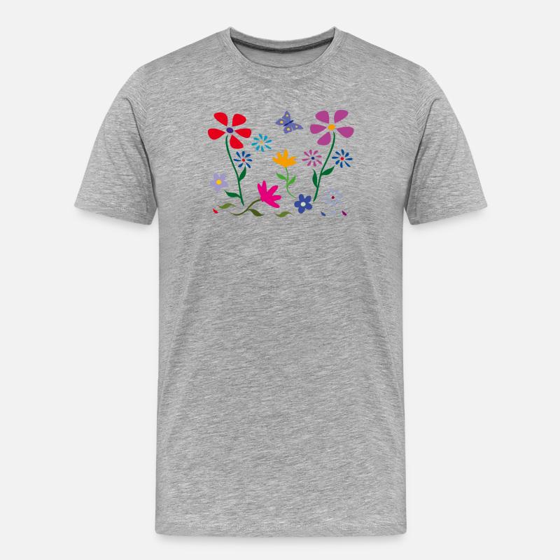 Blumenwiese, Garten, Schmetterling - Männer Premium Bio T-Shirt - Grau meliert