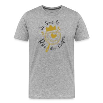 Je suis le roi des crêpes, meilleur cuisiner ! - T-shirt bio Premium Homme - gris chiné - Devant - Damien (186cm)