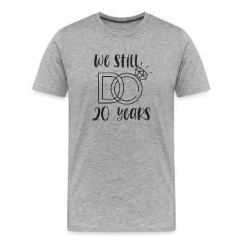 Cadeau de mariage en porcelaine pour le 20e anniversaire de mariage - T-shirt bio Premium Homme - gris chiné - Devant - Damien (186cm)