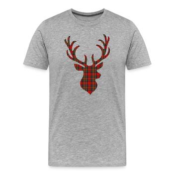 Rot-Tartan-Hirsch - Männer Premium Bio T-Shirt - Grau meliert - Vorne - Damien (186cm)