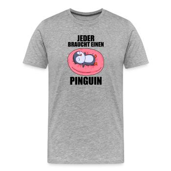 Pinguin Pinguine - Männer Premium Bio T-Shirt - Grau meliert - Vorne - Damien (186cm)
