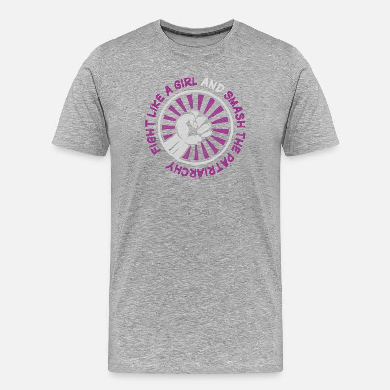 Kämpfe wie ein Mädchen und zerschlage das Patriarchat - Männer Premium Bio T-Shirt - Grau meliert