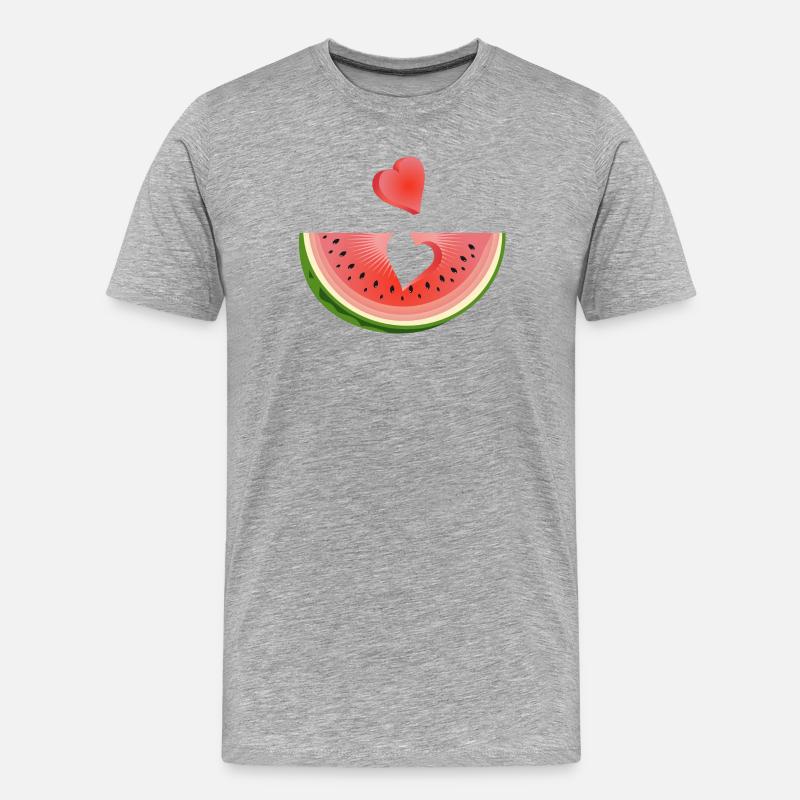 Stück einer Wassermelone mit Herz - Männer Premium Bio T-Shirt - Grau meliert