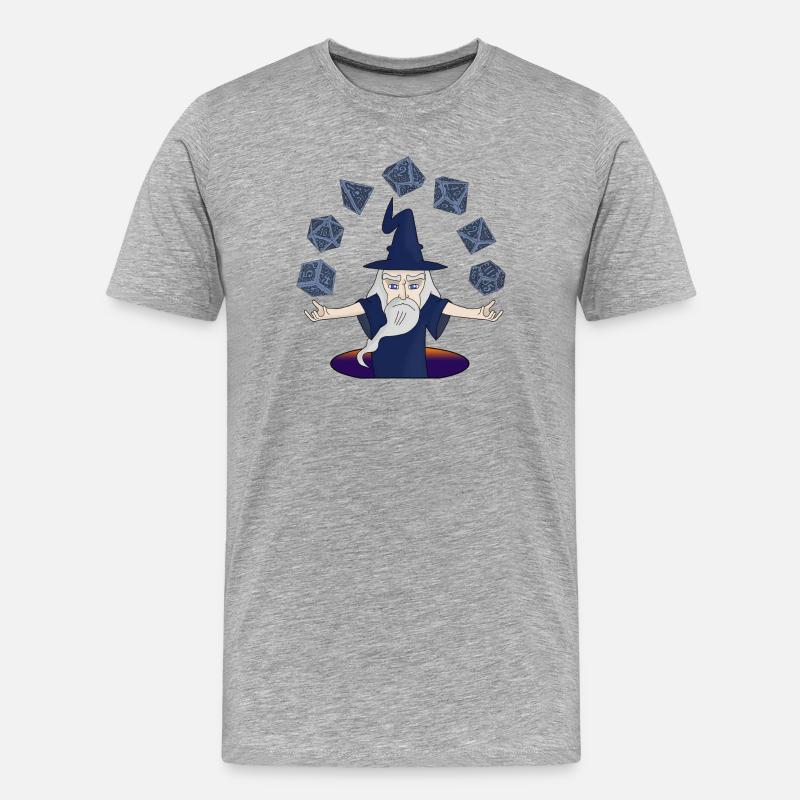 Ein Zauberer mit schwebenden Würfeln - Männer Premium Bio T-Shirt - Grau meliert