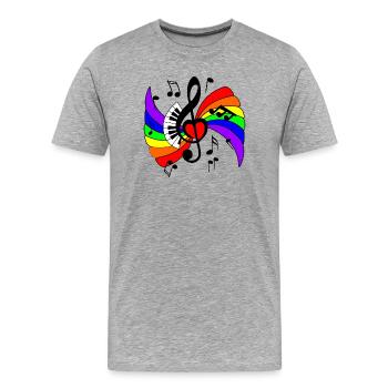 Klaviermusiktaste mit Regenbogen und Musikanmerkungen - Männer Premium Bio T-Shirt - Grau meliert - Vorne - Damien (186cm)