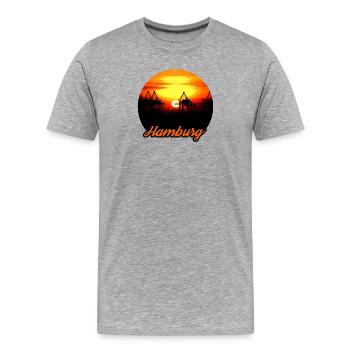 Hamburg Sonnenuntergang Hafen - Männer Premium Bio T-Shirt - Grau meliert - Vorne - Damien (186cm)