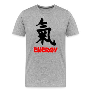 Caractère kanji d’énergie avec texte Énergie - T-shirt bio Premium Homme - gris chiné - Devant - Damien (186cm)