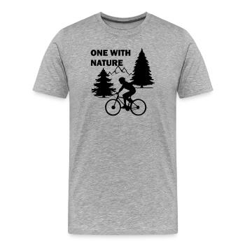 Cycliste dans la nature avec texte un avec la nature - T-shirt bio Premium Homme - gris chiné - Devant - Damien (186cm)