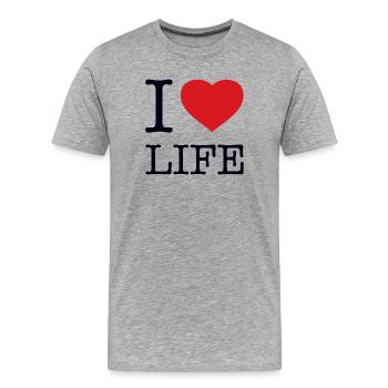I LOVE LIFE - Männer Premium Bio T-Shirt - Grau meliert - Vorne - Damien (186cm)
