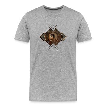 Schönes Steampunkpferd mit Umhang und Ausrüstung - Männer Premium Bio T-Shirt - Grau meliert - Vorne - Damien (186cm)