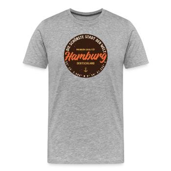 Hamburg Hafen Rundbadge - Männer Premium Bio T-Shirt - Grau meliert - Vorne - Damien (186cm)
