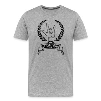 Handgeste Respekt mit Text RESPECT - Männer Premium Bio T-Shirt - Grau meliert - Vorne - Damien (186cm)