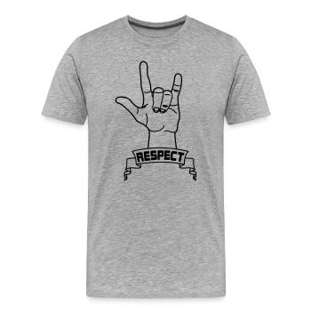 Handgeste Respekt mit Text RESPEKT - Männer Premium Bio T-Shirt - Grau meliert - Vorne - Damien (186cm)