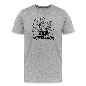 Hand gesture stop suppression - Men's Premium Organic T-Shirt - heather grey - Front - Damien (186cm)