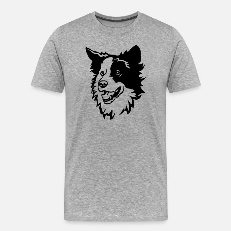 Border Collie Kopf - Männer Premium Bio T-Shirt - Grau meliert