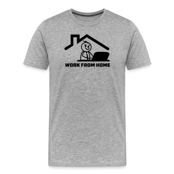 Arbeiten von zu Hause aus mit Strichmännchen hinter dem Laptop - Männer Premium Bio T-Shirt - Grau meliert - Vorne - Damien (186cm)