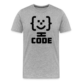 Logo du code du programmeur principal avec texte CODE - T-shirt bio Premium Homme - gris chiné - Devant - Damien (186cm)