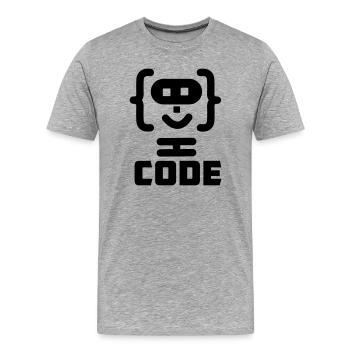 Logo de code de programmeur hacker avec texte CODE - T-shirt bio Premium Homme - gris chiné - Devant - Damien (186cm)