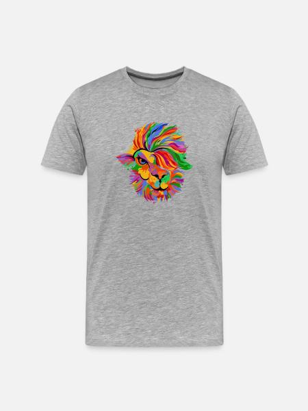 Löwenfarbenes Regenbogengesicht - Männer Premium Bio T-Shirt - Grau meliert