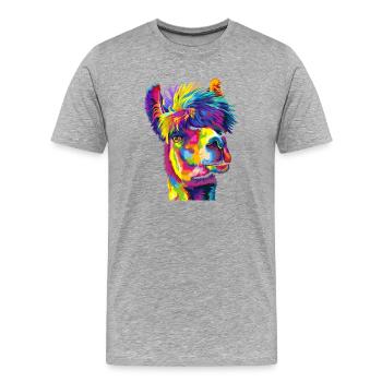 Wahnsinniges Regenbogenlama - Männer Premium Bio T-Shirt - Grau meliert - Vorne - Damien (186cm)