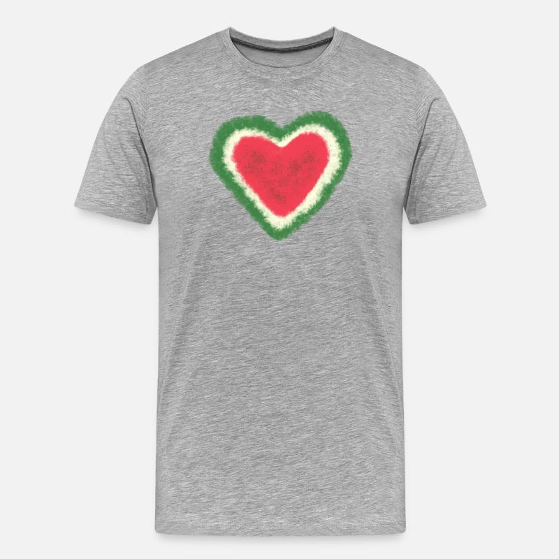 Melone, Wassermelone, Aquarell, Herz - Männer Premium Bio T-Shirt - Grau meliert