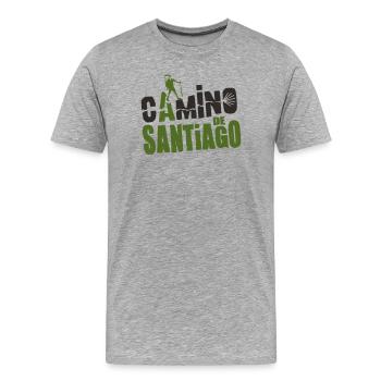 Camino de Santiago, pèlerin, chemin de Compostelle - T-shirt bio Premium Homme - gris chiné - Devant - Damien (186cm)