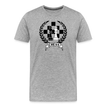 Pièces d’échecs en couronne de laurier avec texte CHESS - T-shirt bio Premium Homme - gris chiné - Devant - Damien (186cm)