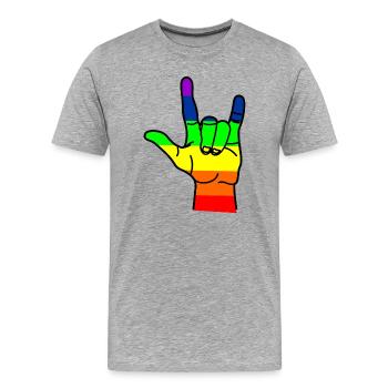 Regenbogen Hand Respekt - Männer Premium Bio T-Shirt - Grau meliert - Vorne - Damien (186cm)