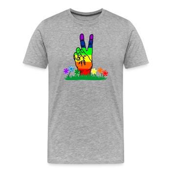 Regenbogen-Handfrieden in Blumen - Männer Premium Bio T-Shirt - Grau meliert - Vorne - Damien (186cm)