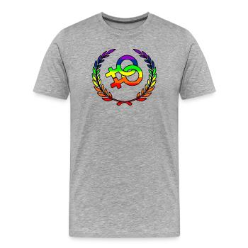 Regenbogenlesbies stolzes Logo Lorbeer Kranz - Männer Premium Bio T-Shirt - Grau meliert - Vorne - Damien (186cm)