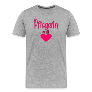 Pflegerin - Herz Symbol - Pflegefachfrau - DANKE - Männer Premium Bio T-Shirt - Grau meliert - Vorne - Damien (186cm)