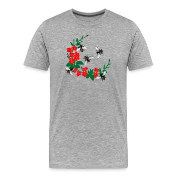 Blumenkranz mit Honigbienen - Männer Premium Bio T-Shirt - Grau meliert - Vorne - Damien (186cm)
