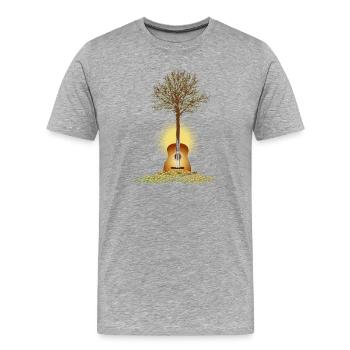 motif de guitare surréaliste rayonnant avec arbre - T-shirt bio Premium Homme - gris chiné - Devant - Damien (186cm)