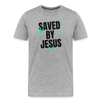 Saved by Jesus - Men's Premium Organic T-Shirt - heather grey - Front - Damien (186cm)
