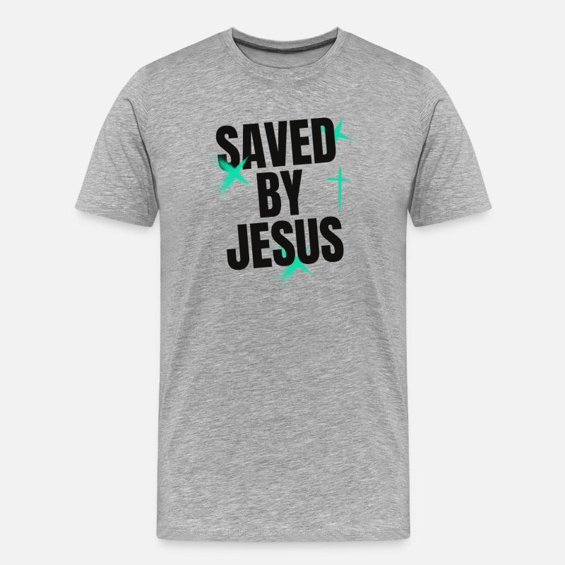 Saved by Jesus - Männer Premium Bio T-Shirt - Grau meliert