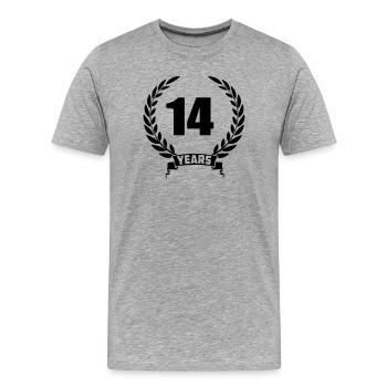 Lauwerkrans 14 Jahre mit Nummer und Bannerjahr - Männer Premium Bio T-Shirt - Grau meliert - Vorne - Damien (186cm)