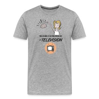 Je lave mon cerveau avec la télévision - T-shirt bio Premium Homme - gris chiné - Devant - Damien (186cm)