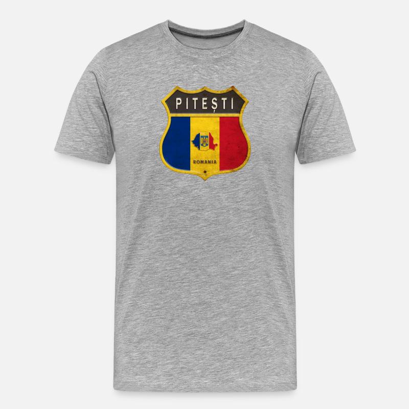 Pitești Rumänien Wappen Design - Männer Premium Bio T-Shirt - Grau meliert