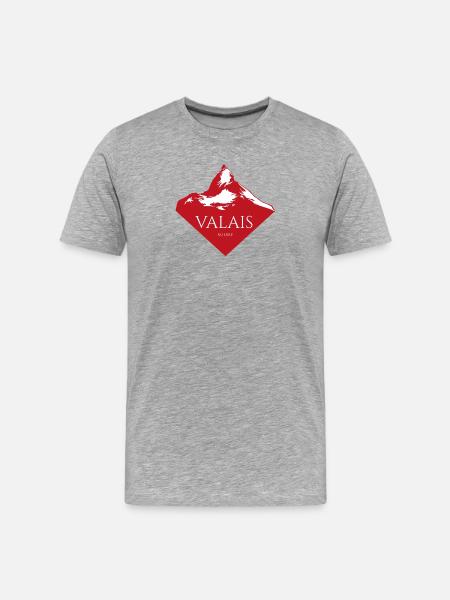 Valais Mountain Peak Red Logo - Men's Premium Organic T-Shirt - heather grey