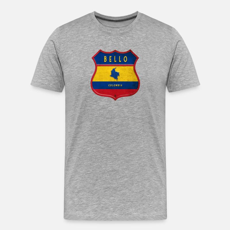 Bello Kolumbien Wappen Design - Männer Premium Bio T-Shirt - Grau meliert