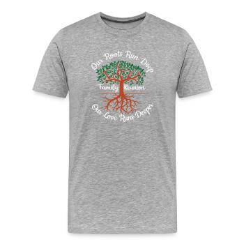 Réunion de famille Nos racines sont profondes - T-shirt bio Premium Homme - gris chiné - Devant - Damien (186cm)