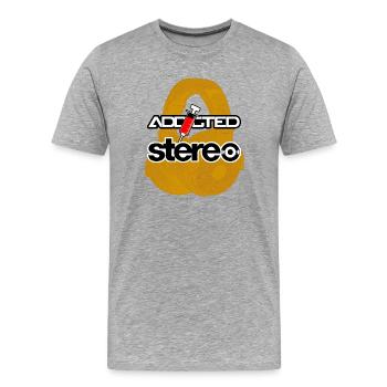 Addicted Stereo V2 - Männer Premium Bio T-Shirt - Grau meliert - Vorne - Damien (186cm)