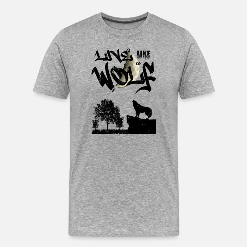 Lebe wie ein Wolf - Männer Premium Bio T-Shirt - Grau meliert