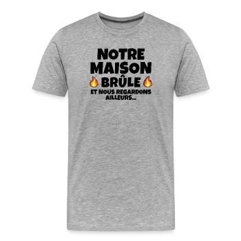 incendie, réchauffement climatique, mégafeux - T-shirt bio Premium Homme - gris chiné - Devant - Damien (186cm)