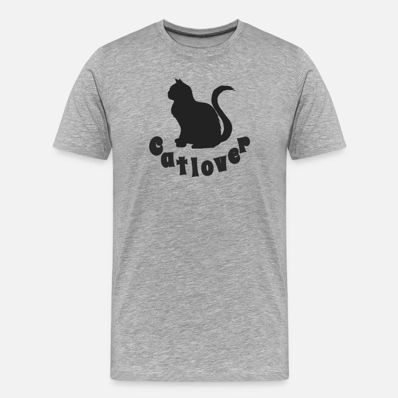 Catlover, Silhouette, Typographie, Samtpfote - Männer Premium Bio T-Shirt - Grau meliert