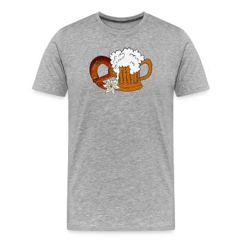 Bierglas, Volksfeste, Brezel mit Bierhumpen - Männer Premium Bio T-Shirt - Grau meliert - Vorne - Damien (186cm)