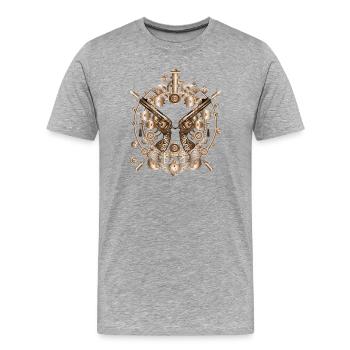 revolvers steampunk richement décorés avec cartouches - T-shirt bio Premium Homme - gris chiné - Devant - Damien (186cm)